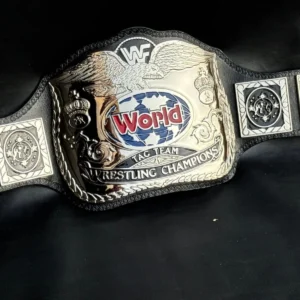 WWF Bulldog Tag Team Championship Belt replica with 4mm zinc plates, nickel plating and genuine cowhide leather strap
