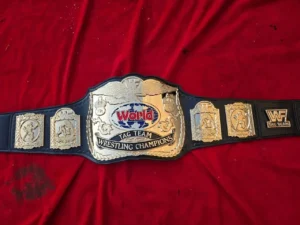 WWF World Tag Team Championship Belt with 4mm zinc CNC plates and 24K gold plating