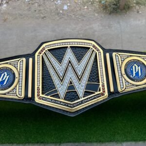 WWE World Heavyweight replica belt full view – 24K gold plated CNC plates with leather strap