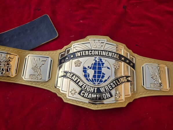 WWF intercontinental belt with 4mm brass plates gold plating and white leather straps championship wrestling replica