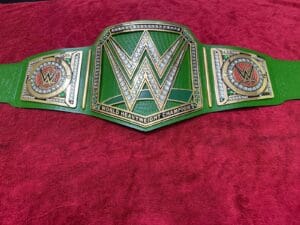 Custom replica WWE World Heavyweight Championship belt green leather strap 4MM brass plates by Absolute Belts