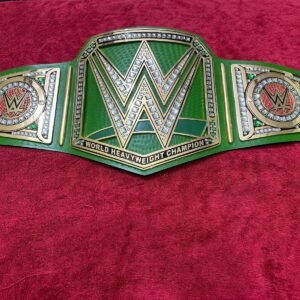 Custom replica WWE World Heavyweight Championship belt green leather strap 4MM brass plates by Absolute Belts