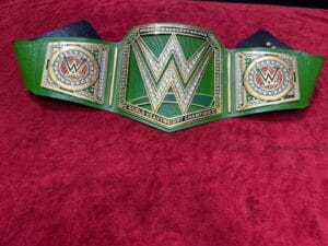 Custom replica WWE World Heavyweight Championship belt green leather strap 4MM brass plates by Absolute Belts