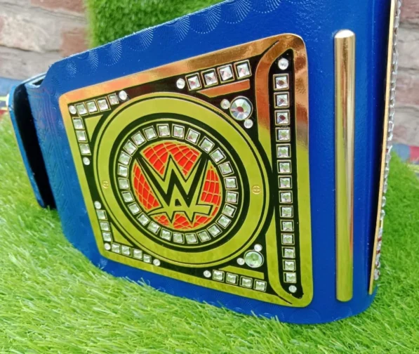 Blue universal championship commemorative title belt free customization name plate personalization WWE replica