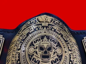 Lucha Underground championship replica title belt close plate view 24k gold brass metal