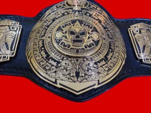 Lucha Underground championship belt close plate view 24k gold brass metal