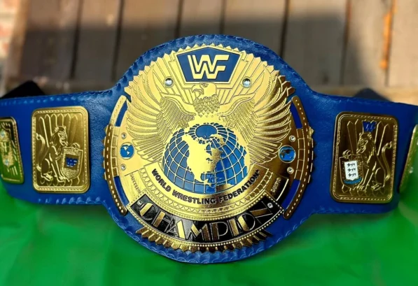 WWF attitude era big eagle belt 2mm brass metal plates gold finish close up wrestling detail