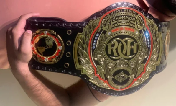 ROH World Championship Belt side view showing 2mm brass plate thickness detail