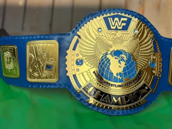 WWF attitude era big eagle belt 2mm brass metal plates gold finish close up wrestling detail