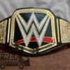 WWE World Heavyweight Wrestling Championship Title Belt front view showing center buckle plate with gold finish and 2mm brass construction
