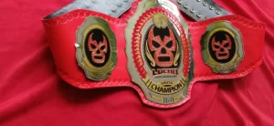 Lucha Underground Trios championship belt full view brass gold plated leather replica
