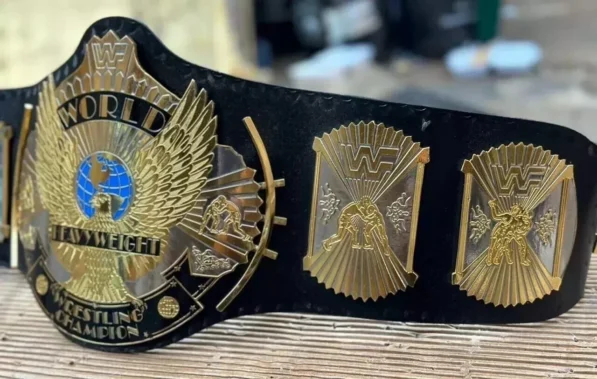 WWF winged eagle dual plated championship belt genuine leather strap snap closure 46 inch wrestling title