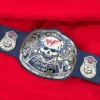 Stone Cold WWF Smoking Skull Belt front view showing skull buckle center plate with silver finish and 2mm brass WWE championship design