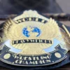 WWF winged eagle dual plated belt 2mm brass metal plates championship design close up detail wrestling