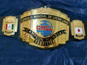 CMLL Lucha Libre championship replica belt full view brass gold plated genuine leather