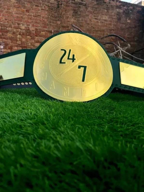 24 7 belt WWE championship replica with 2mm brass plates and genuine leather strap wrestling title