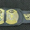 WCW world heavyweight championship replica belt genuine leather strap snap closure 46 inch length wrestling title