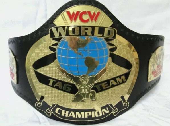 WCW world tag team championship belt replica with 2mm brass plates and genuine leather strap wrestling
