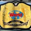 WWF world tag team title belts 2mm brass metal plates authentic wrestling championship design close up