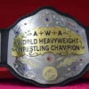 AWA world title belt replica with 2mm brass plates and genuine leather strap wrestling heavyweight championship