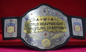 AWA world title belt replica with 2mm brass plates and genuine leather strap wrestling heavyweight championship