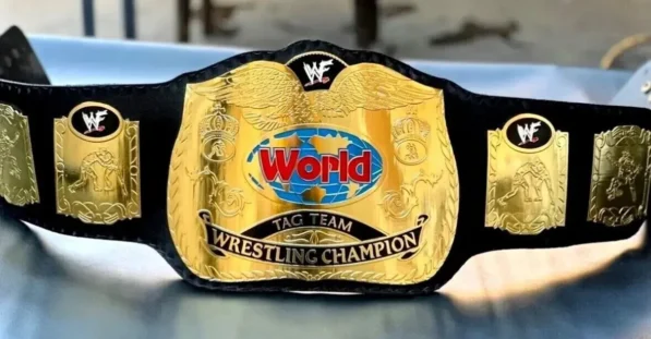 WWF world tag team belt replica with 2mm brass plates and genuine leather strap wrestling championship
