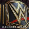 Side view of WWE American Nightmare Championship Belt showing brass plate thickness and leather strap construction
