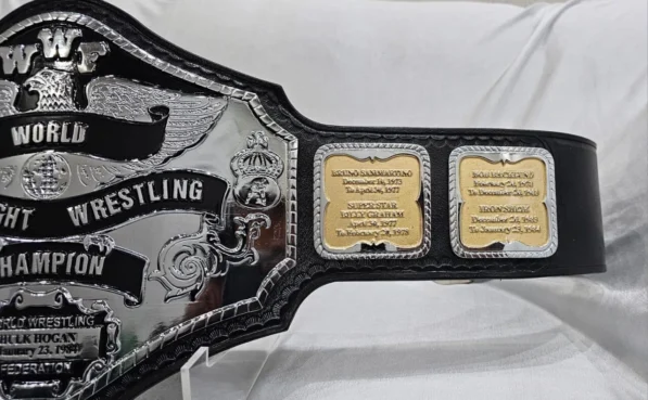 Hulk hogan 85 championship replica belt genuine leather strap snap closure 46 inch length WWF title