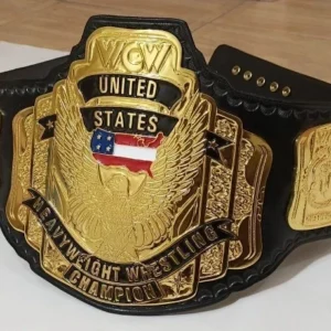 WCW united states championship belt replica with 4mm zinc plates and real cowhide leather strap wrestling