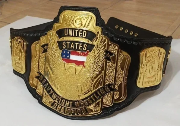 WCW united states championship belt replica with 4mm zinc plates and real cowhide leather strap wrestling