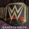 Close-up detail of WWE American Nightmare Championship Belt brass engraving, gold finish texture, and craftsmanship quality
