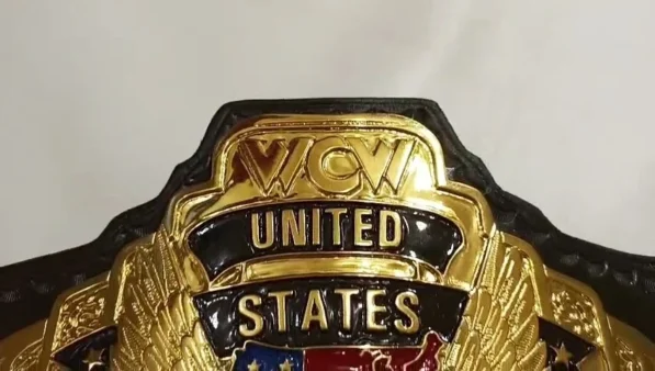 WCW united states championship replica title belt 4mm zinc metal plates gold plating close up detail