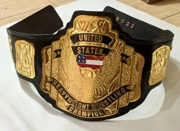 WCW united states championship belt replica with 4mm zinc plates and real cowhide leather strap wrestling
