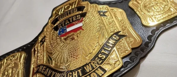 WCW united states championship belt back view snap closure system hand tooled leather strap wrestling replica