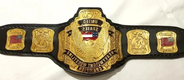 WCW united states championship replica title belt 4mm zinc metal plates gold plating close up detail