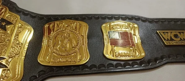 WCW united states championship belt real cowhide hand tooled leather strap 52 inch length snap closure