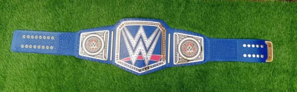 Blue universal championship commemorative title belt full display WWE replica adult size champion quality