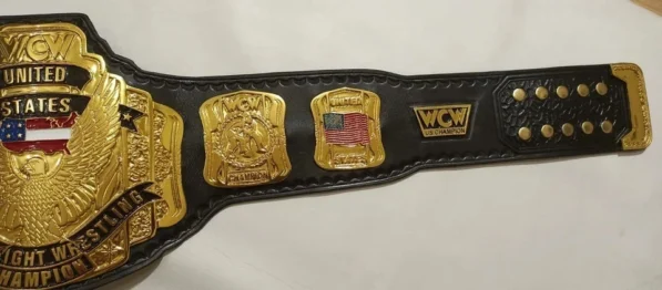 WCW united states championship belt real cowhide hand tooled leather strap 52 inch length snap closure