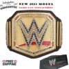 WWE Undisputed Championship Belt front view showing center plate with gold finish, 2mm brass construction, and authentic champion design