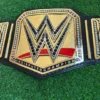 WWE Undisputed Championship Belt front view showing center plate with gold finish, 2mm brass construction, and authentic champion design