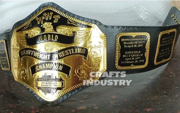 Hulk Hogan WWF Belt side view showing 2mm brass plate thickness and leather strap