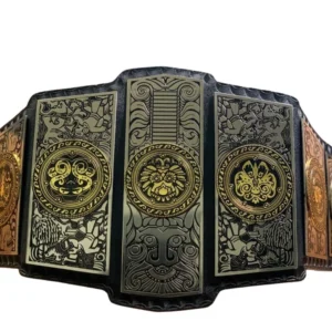 Lucha Underground Gift of the Gods championship belt close plate view zinc metal