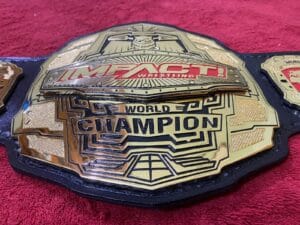 TNA Impact Heavyweight Championship belt brass plate close view