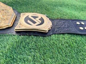 Genuine leather strap of WWE World Heavyweight Championship replica belt with reinforced stitching and adjustable fit by Absolute Belts