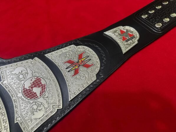 TNA x division championship replica genuine cowhide leather strap hand tooled wrestling title belt buckle