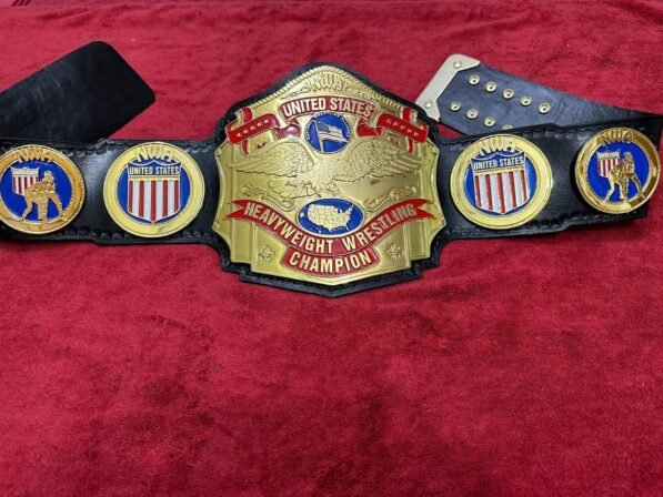 NWA USA Luger belt with 4mm brass plates gold plating and white leather straps championship wrestling