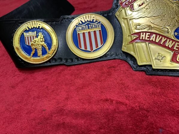 NWA USA Luger belt side plates 4mm brass detail gold plating Lex Luger championship wrestling etching close up