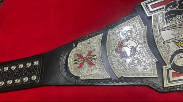 TNA x division championship replica genuine cowhide leather strap hand tooled wrestling title belt buckle