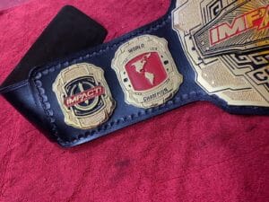 TNA Impact Heavyweight Championship belt side plate gold detail view