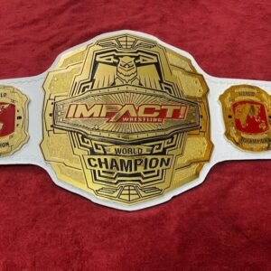 TNA Impact World Heavyweight Championship Belts with 4mm brass plates and white leather strap
